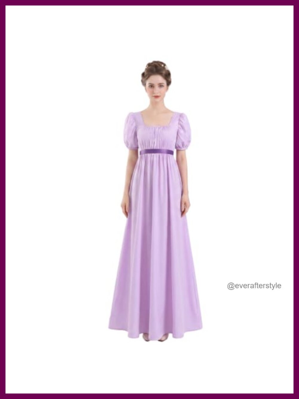 Regency Dress Square Neck Puff Sleeve Empire Waist Sash